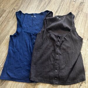 Aerie Blue and Black Button-Down Tank Tops size L bundle